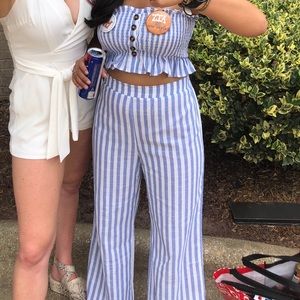 Blue white striped two piece